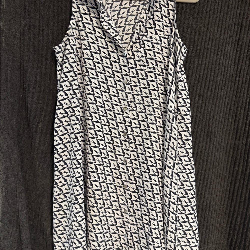 Alfani Navy and White Geometric Swing Dress